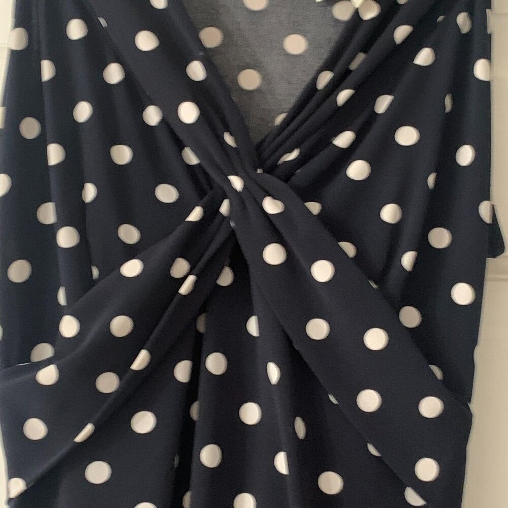 Loft Navy Stretch dress with Polka dots,  criss cross bodice, size 8 - Picture 3 of 9